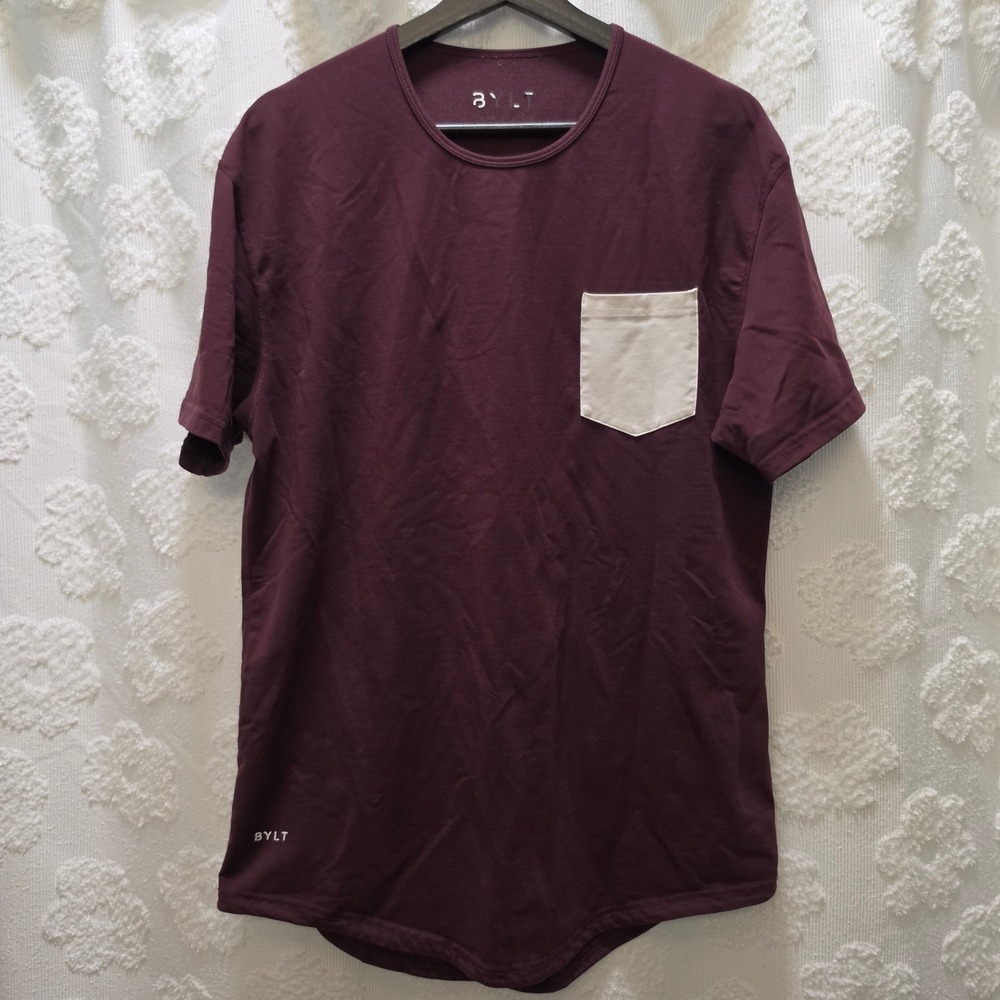 BYLT Basics Mens Drop Cut Lux Pocket Tee Maroon Short Sleeve Shirt Large
